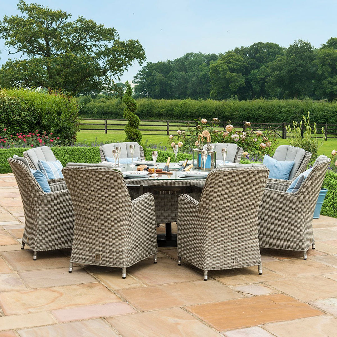 Oxford 8 Seat Round Ice Bucket Dining Set with Venice Chairs and Lazy Susan - Modern Rattan