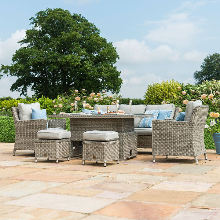 Oxford Sofa Dining Set with Ice Bucket and Rising Table - Modern Rattan