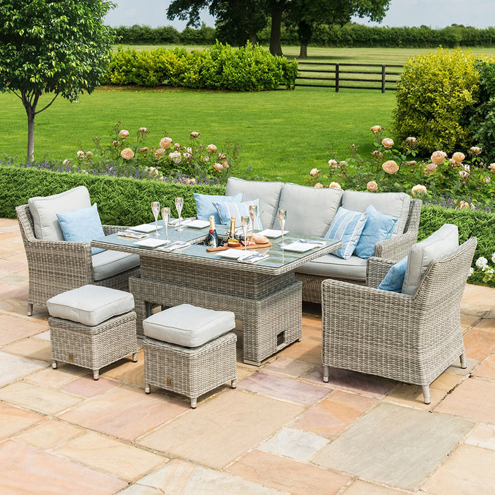 Oxford Sofa Dining Set with Ice Bucket and Rising Table - Modern Rattan