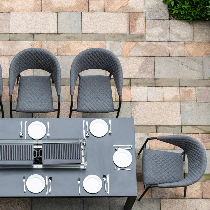 Pebble 8 Seat Rectangular Fire Pit Dining Set - Modern Rattan