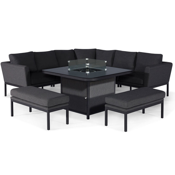 Pulse Deluxe Square Corner Dining Set with Fire Pit Table - Modern Rattan