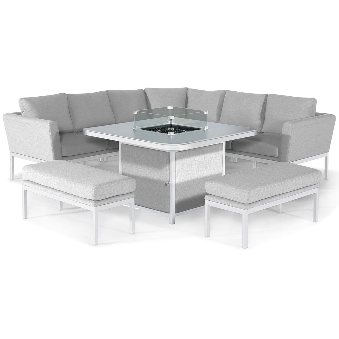 Pulse Deluxe Square Corner Dining Set with Fire Pit Table - Modern Rattan