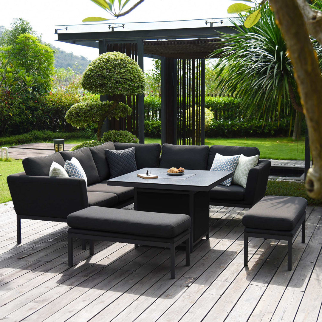 Pulse Square Corner Dining Set with Fire Pit - Modern Rattan