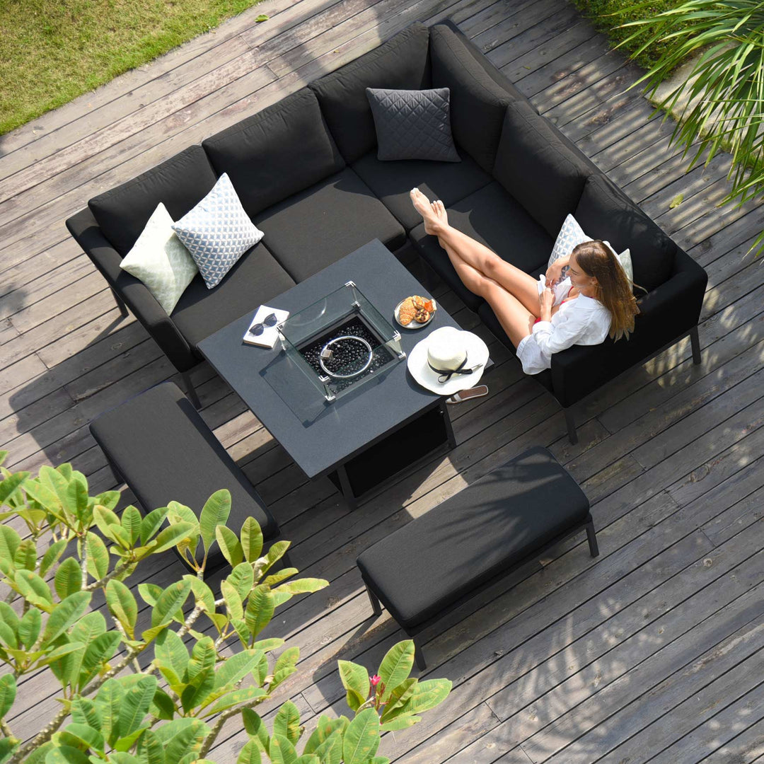 Pulse Square Corner Dining Set with Fire Pit - Modern Rattan