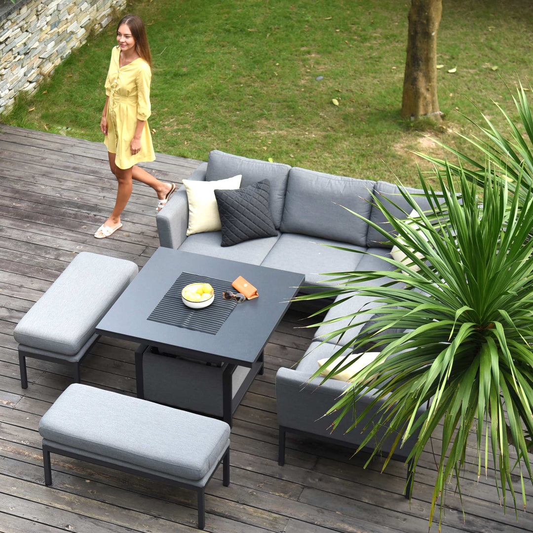 Pulse Square Corner Dining Set with Rising Table - Modern Rattan
