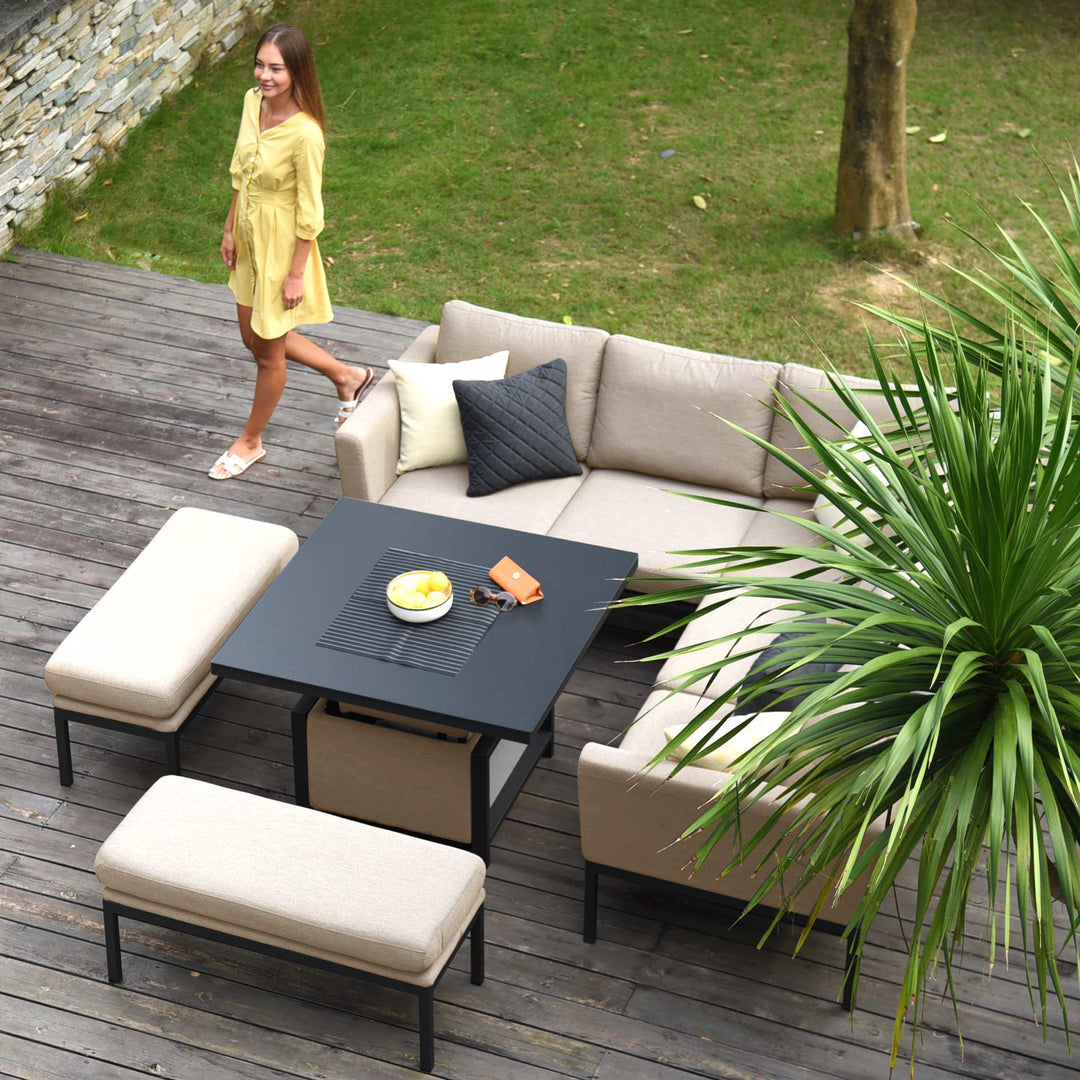 Pulse Square Corner Dining Set with Rising Table - Modern Rattan