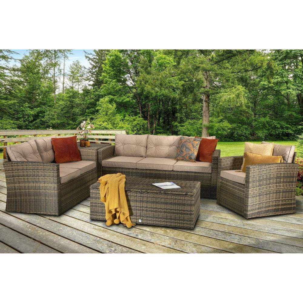 Rattan Grey Holly 3 seater + 2 seater + chair + Table + storage box - Modern Rattan