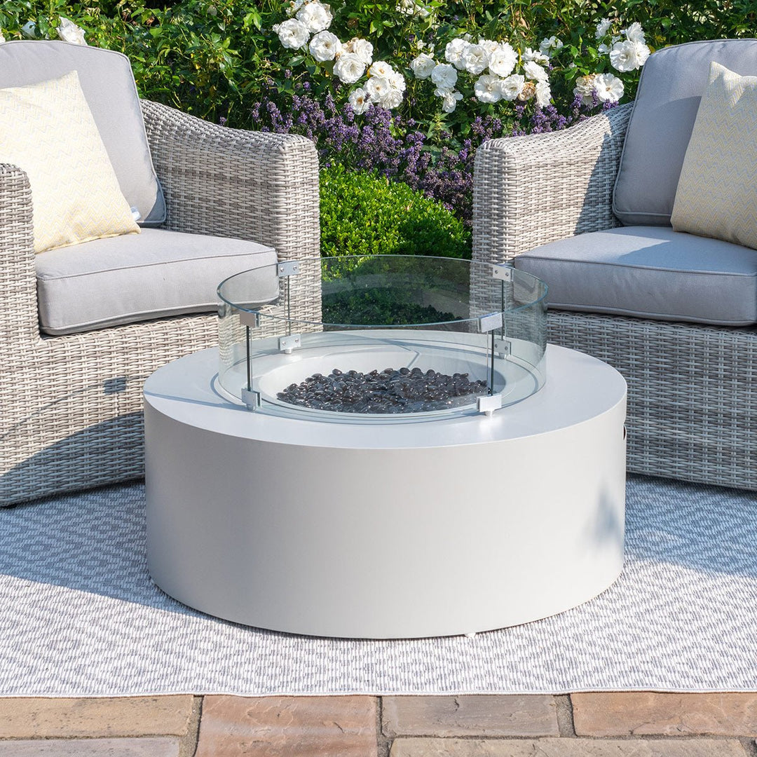 Round Gas Fire Pit Coffee Table - Modern Rattan