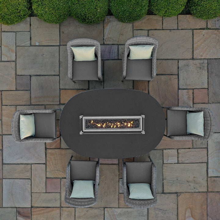 Santorini 6 Seat Oval Fire Pit Dining Set - Modern Rattan
