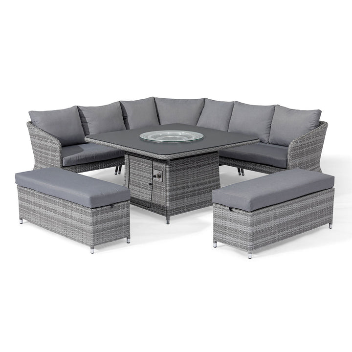 Santorini Deluxe Corner Dining Set with Fire Pit Table - Modern Rattan