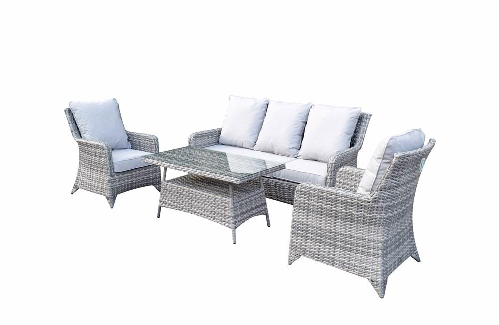 Sarah 5 Seat Rattan Sofa Set With High Coffee Table In 12mm Grey - SARA0376 - Modern Rattan