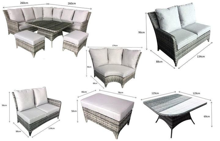 Sarah Corner Rattan Dining Sofa In Natural With Beige Cushions -SARA0048 - Modern Rattan