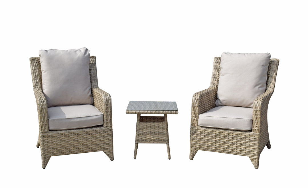 Sarah High back 2 seat lounge set with table in Natural with Beige cushions - Modern Rattan