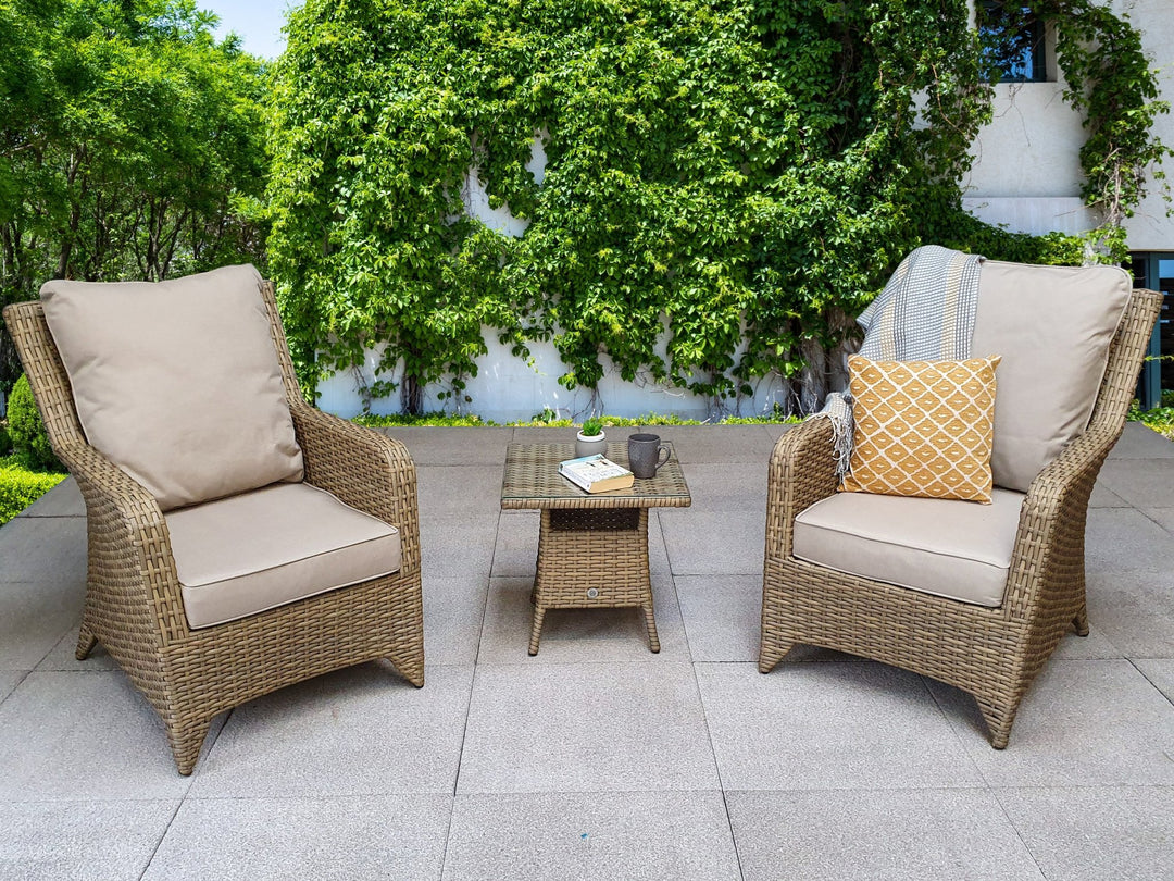 Sarah High Back Seat Rattan Lounge Set With Table In Natural
