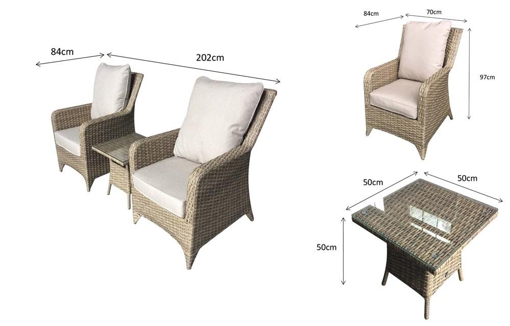 Sarah High Back 2 Seat Rattan Lounge Set With Table In Natural With Beige Cushions - SARA0045 - Modern Rattan