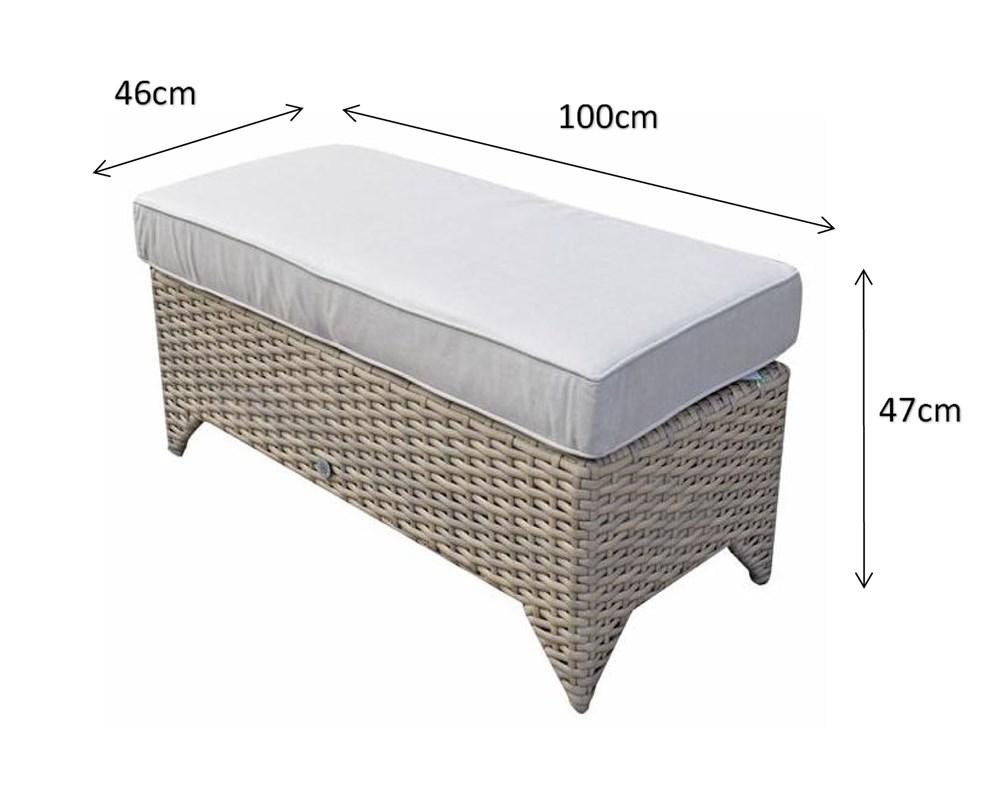 Sarah Rattan Ottoman Bench With Seat Cushion In 12mm Grey - SARA0377 - Modern Rattan