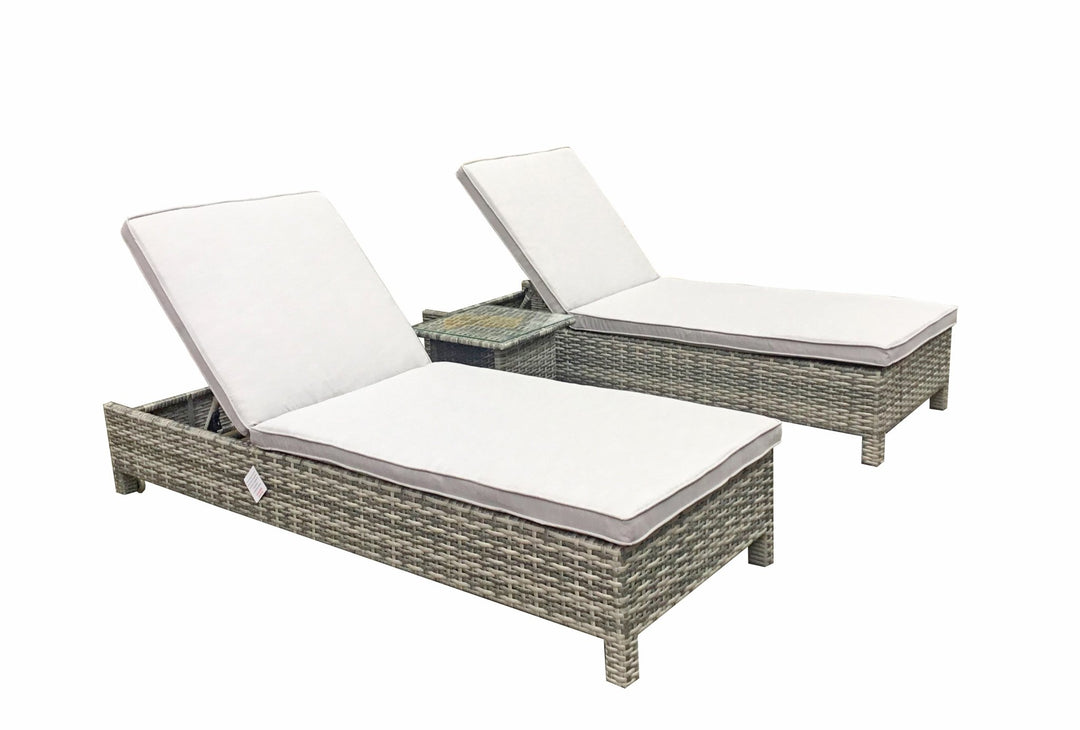 Sarena - Pair of sun loungers in Grey with Silver Grey cushions - Modern Rattan