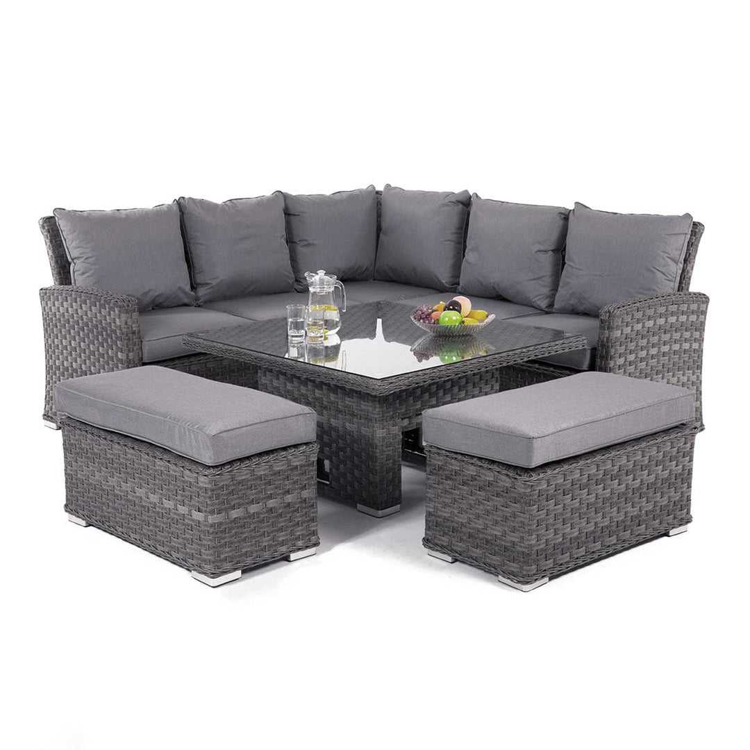 Victoria Square Corner Bench Set with Rising Table - Modern Rattan