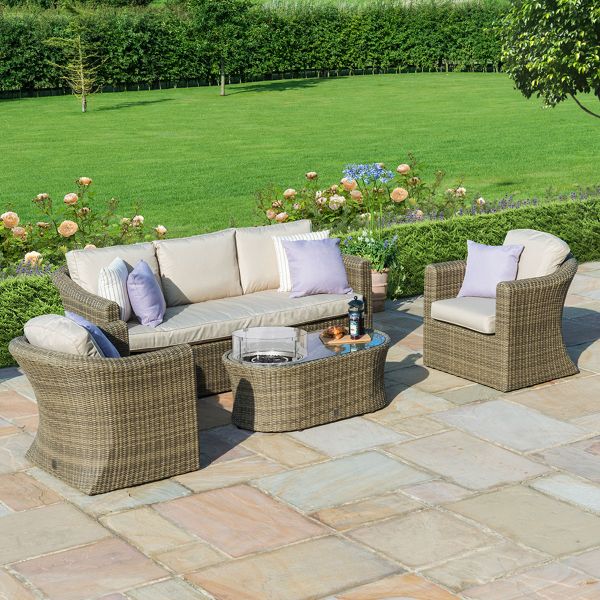 Winchester 3 Seat Sofa Set with Fire Pit - Modern Rattan