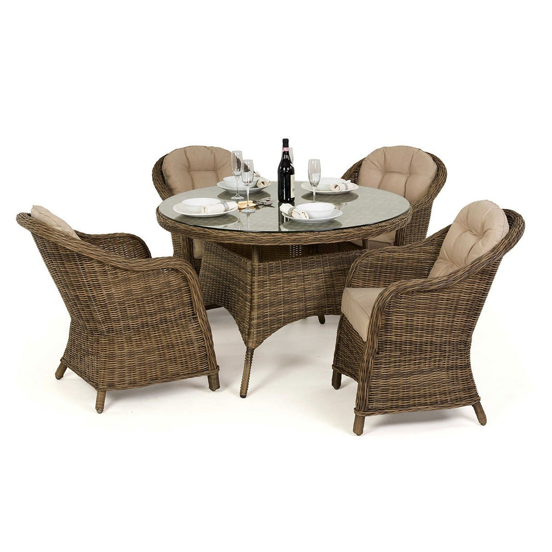 Winchester 4 Seat Round Dining Set with Heritage Chairs - Modern Rattan