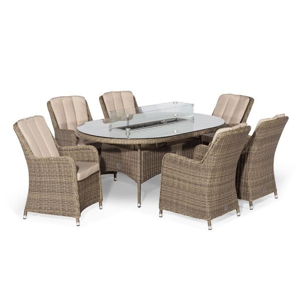 Winchester 6 Seat Oval Fire Pit Dining Set with Venice Chairs - Modern Rattan