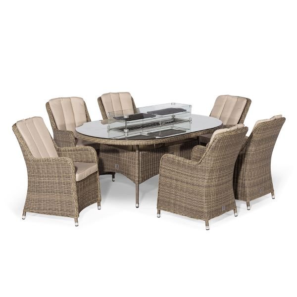 Winchester 6 Seat Oval Fire Pit Dining Set with Venice Chairs - Modern Rattan