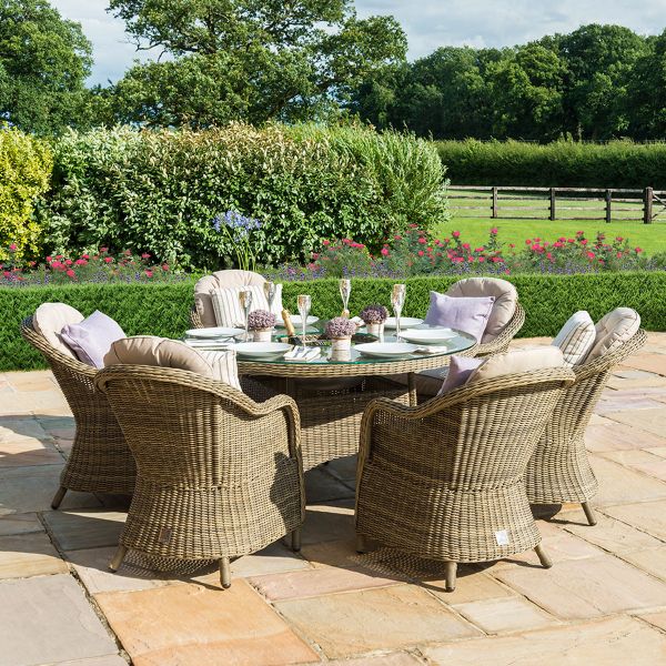 Winchester 6 Seat Round Ice Bucket Dining Set with Heritage Chairs and Lazy Susan - Modern Rattan