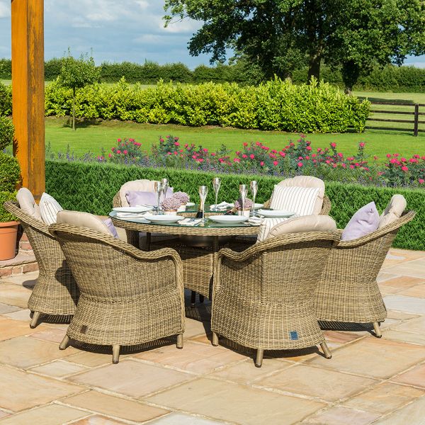 Winchester 6 Seat Round Ice Bucket Dining Set with Heritage Chairs and Lazy Susan - Modern Rattan