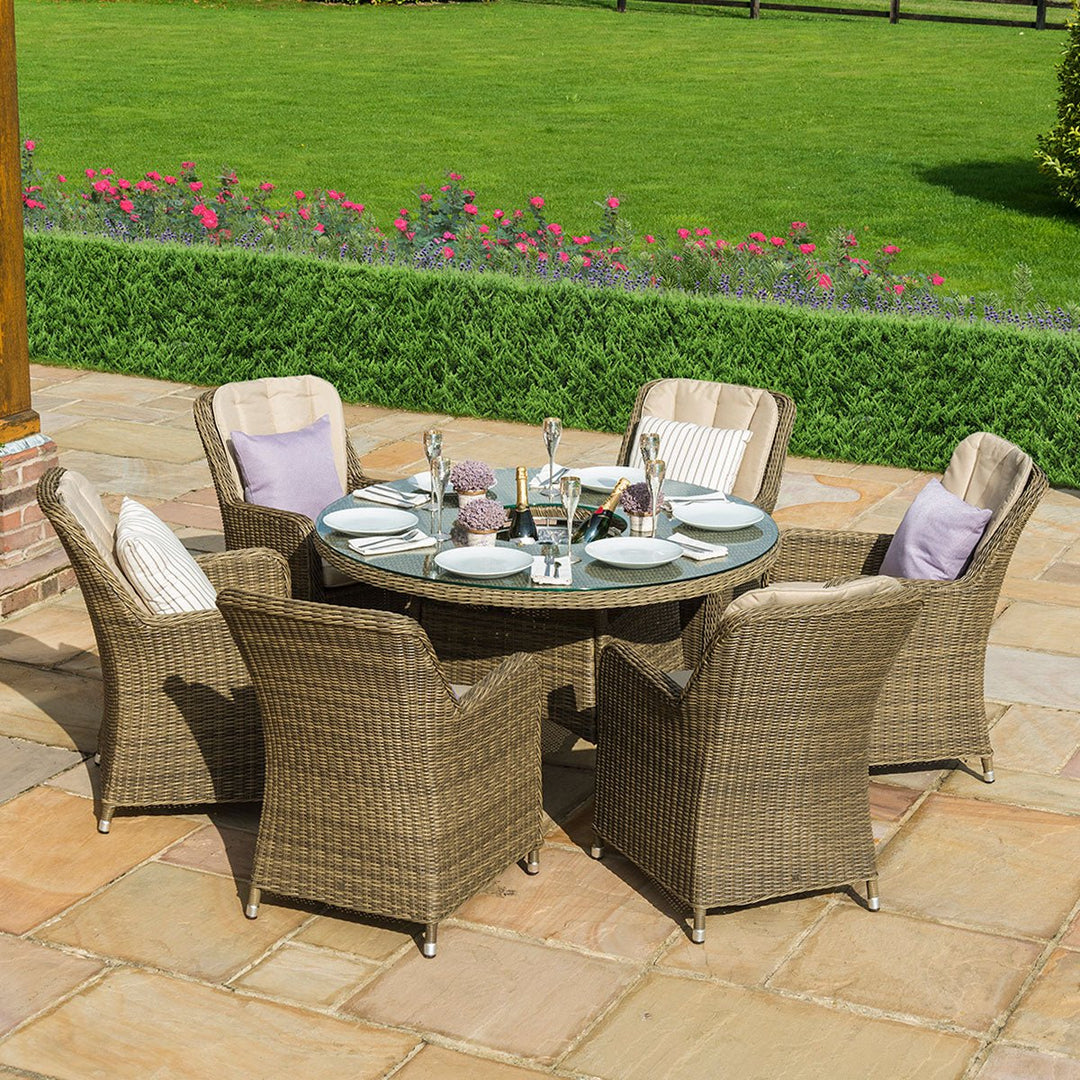 Winchester 6 Seat Round Ice Bucket Dining Set with Venice Chairs and Lazy Susan - Modern Rattan