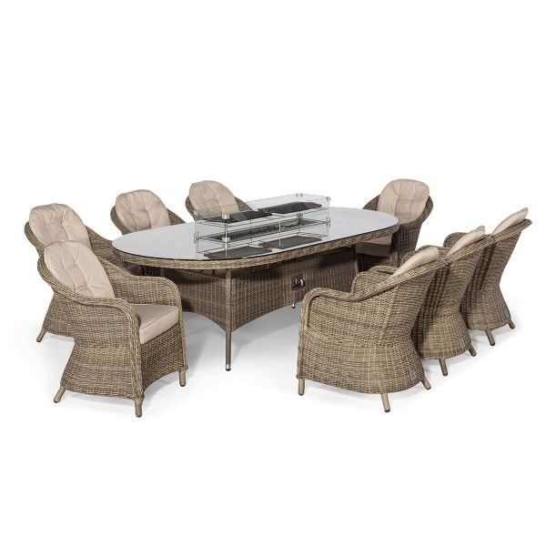 Winchester 8 Seat Oval Fire Pit Dining Set with Heritage Chairs - Modern Rattan