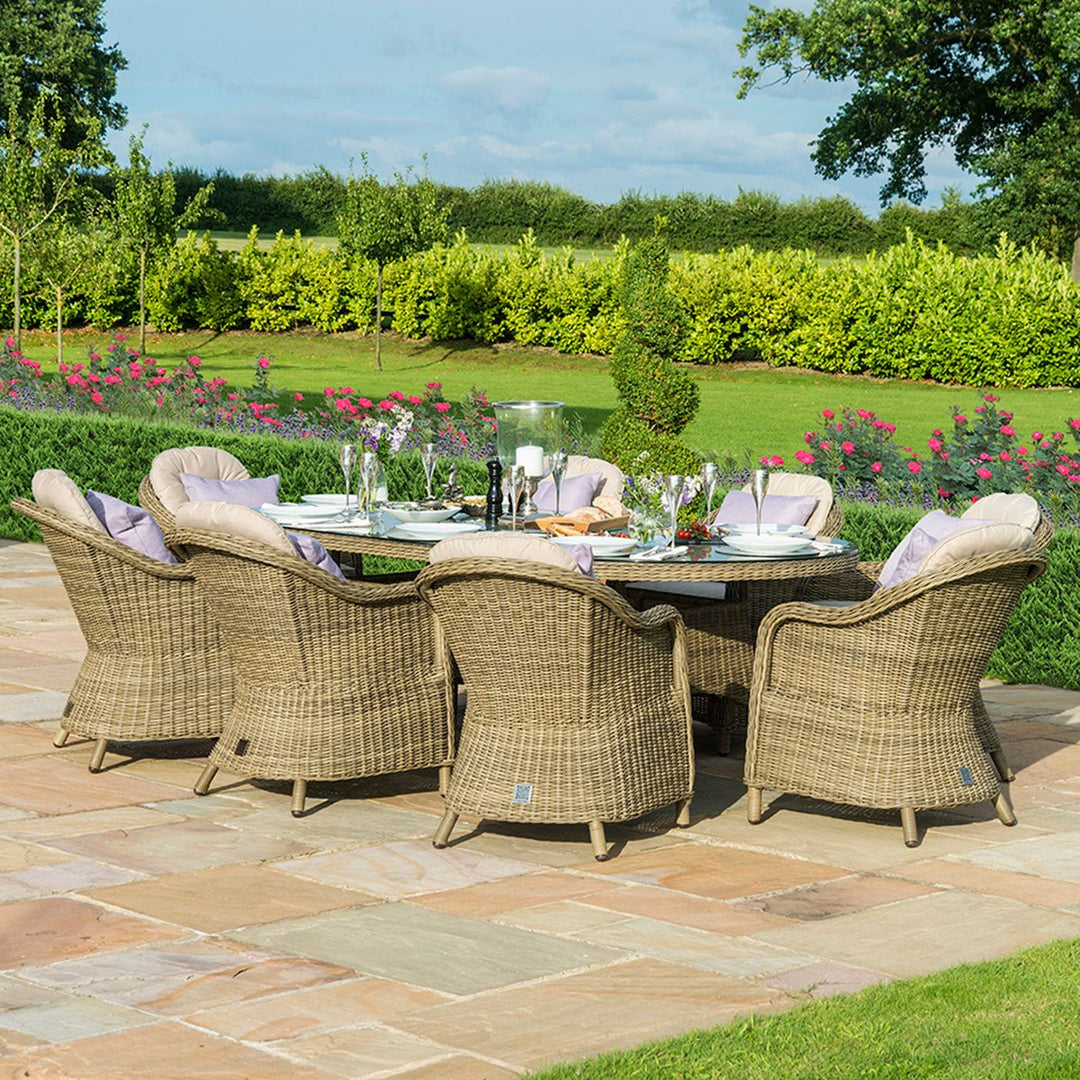 Winchester 8 Seat Oval Ice Bucket Dining Set with Heritage Chairs and Lazy Susan - Modern Rattan