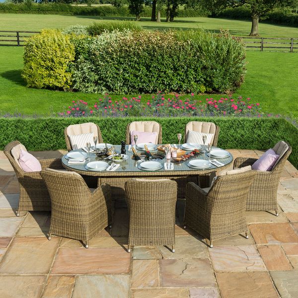 Winchester 8 Seat Oval Ice Bucket Dining Set with Venice Chairs and Lazy Susan - Modern Rattan