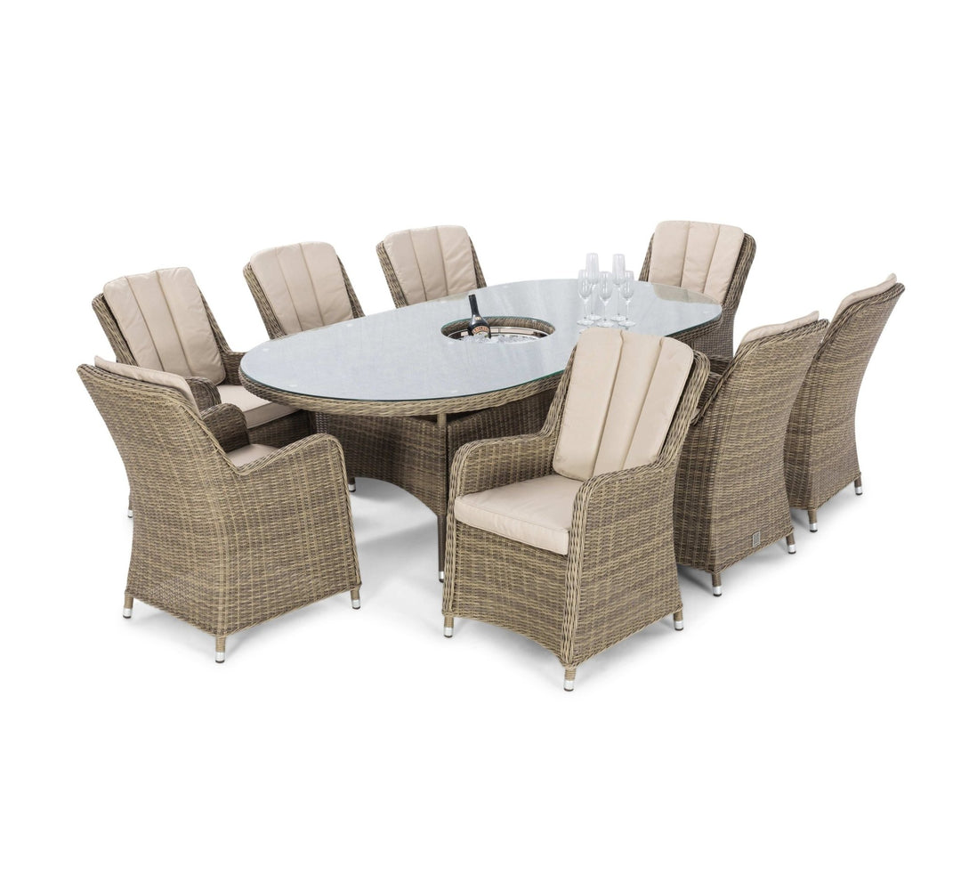 Winchester 8 Seat Oval Ice Bucket Dining Set with Venice Chairs and Lazy Susan - Modern Rattan
