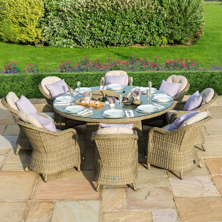 Winchester 8 Seat Round Ice Bucket Dining Set with Heritage Chairs and Lazy Susan - Modern Rattan