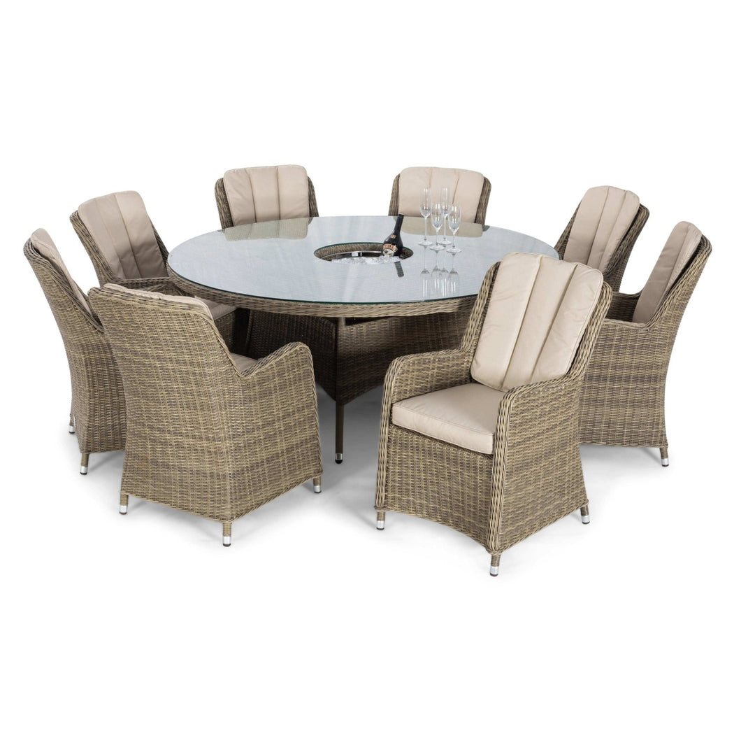 Winchester 8 Seat Round Ice Bucket Dining Set with Venice Chairs and Lazy Susan - Modern Rattan