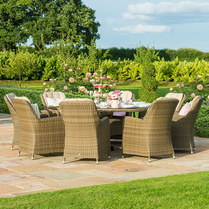 Winchester 8 Seat Round Ice Bucket Dining Set with Venice Chairs and Lazy Susan - Modern Rattan