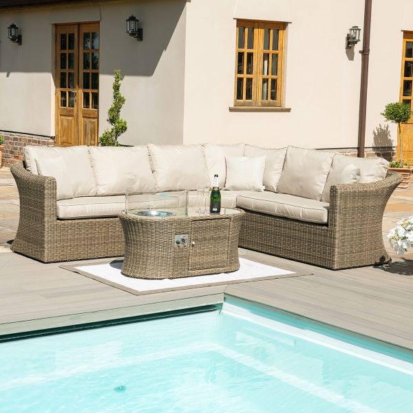 Winchester Large Corner Sofa Set with Fire Pit - Modern Rattan