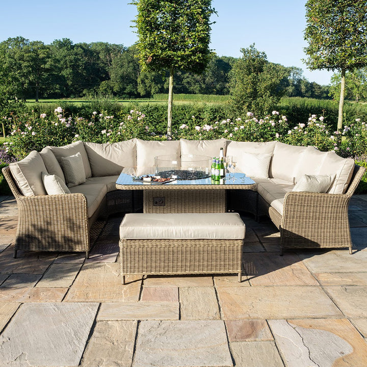 Winchester Royal U-Shaped Sofa Set with Fire Pit - Modern Rattan
