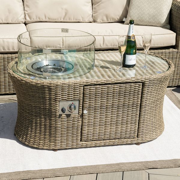 Winchester Small Corner Sofa Set with Fire Pit - Modern Rattan