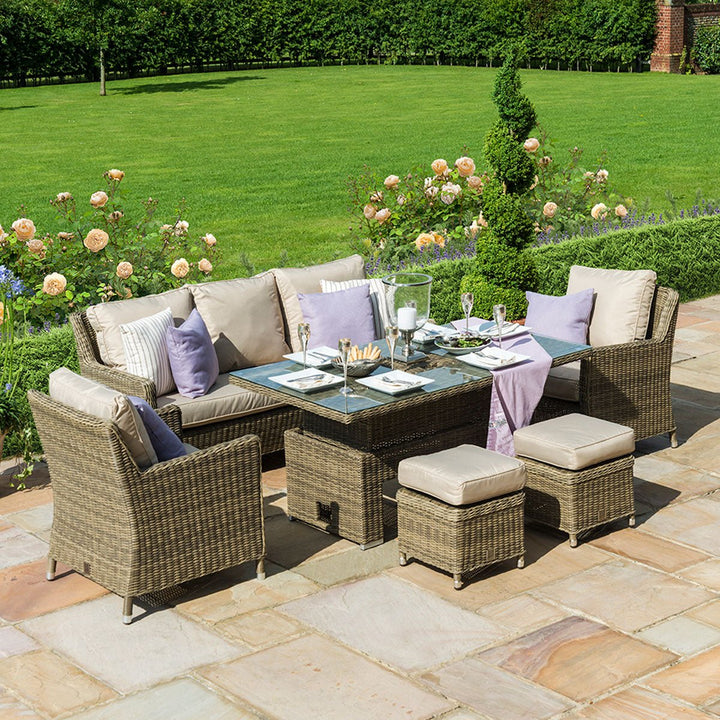 Winchester Sofa Dining Set with Ice Bucket and Rising Table - Modern Rattan