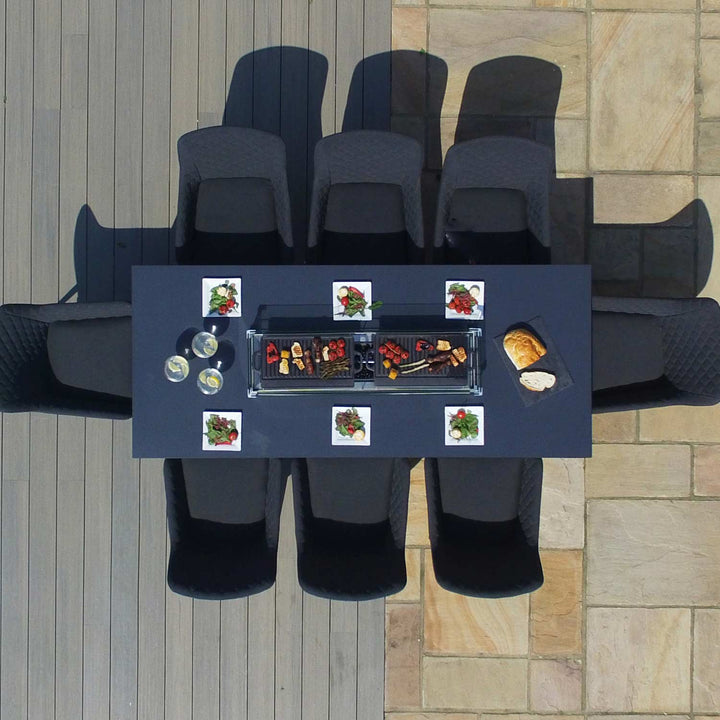 Zest 8 Seat Rectangular Fire Pit Dining Set - Modern Rattan