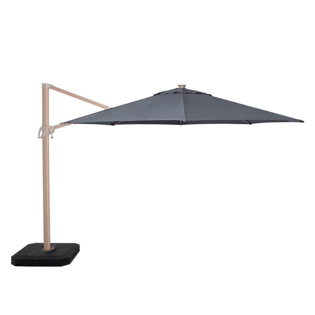 Zeus Cantilever Parasol 3.5m Round - With LED Lights & Cover - Wood Effect - Modern Rattan