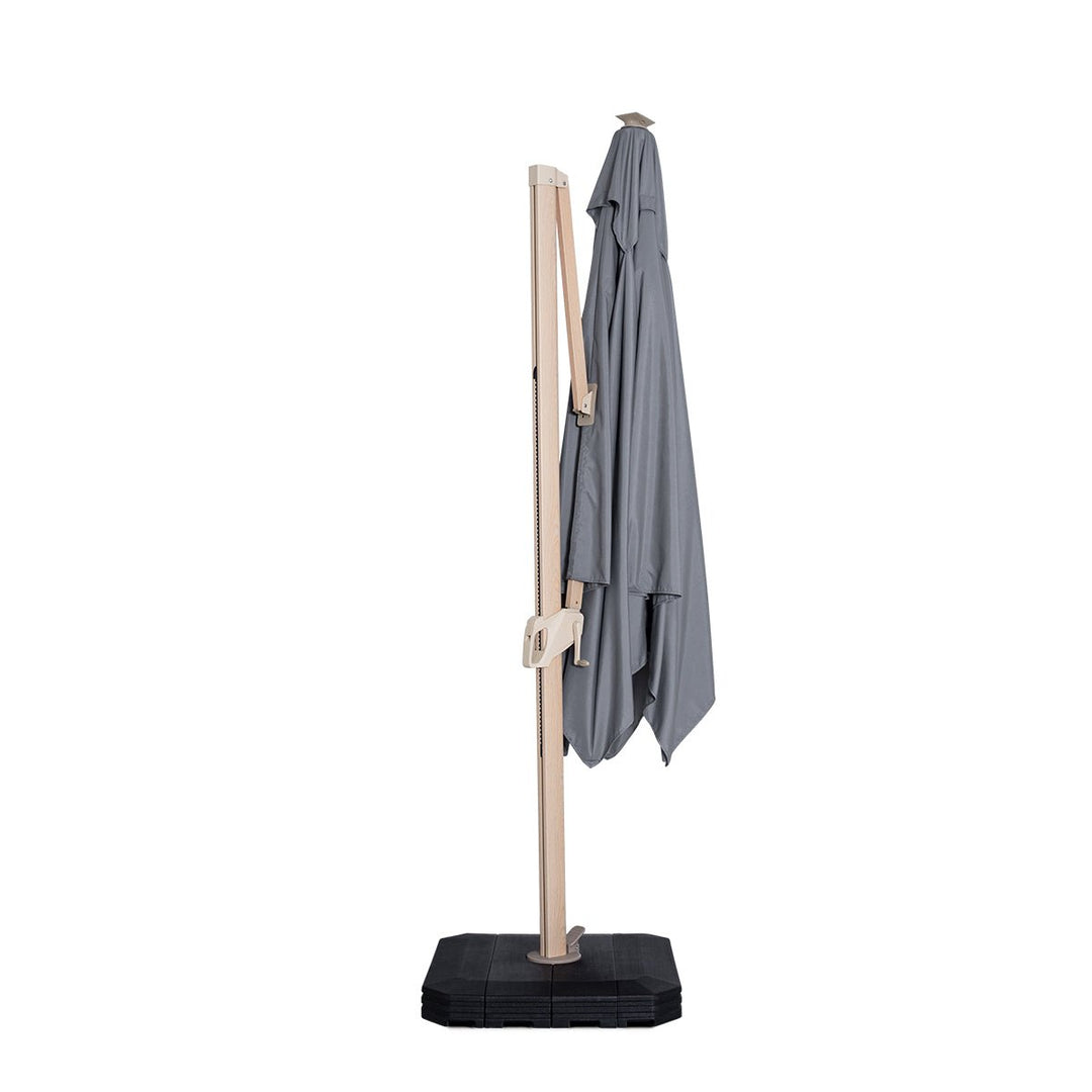 Zeus Cantilever Parasol 3m Square - With LED Lights & Cover - Wood Effect - Modern Rattan