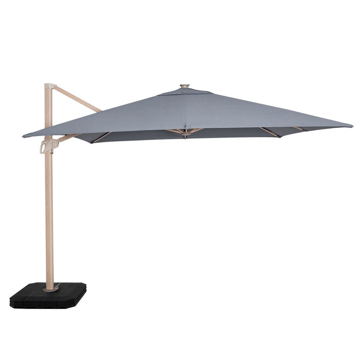Zeus Cantilever Parasol 3m Square - With LED Lights & Cover - Wood Effect - Modern Rattan